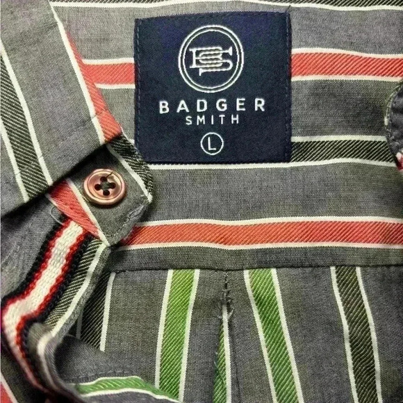 NWT Badger Smith Button Up Striped Long Sleeve Shirt Size Large - Picture 4 of 6